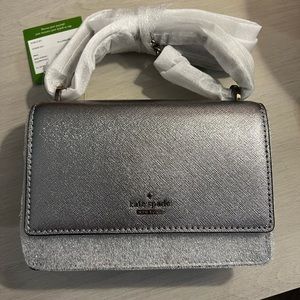 kate spade metallic bag w/gunmetal chain and accents
